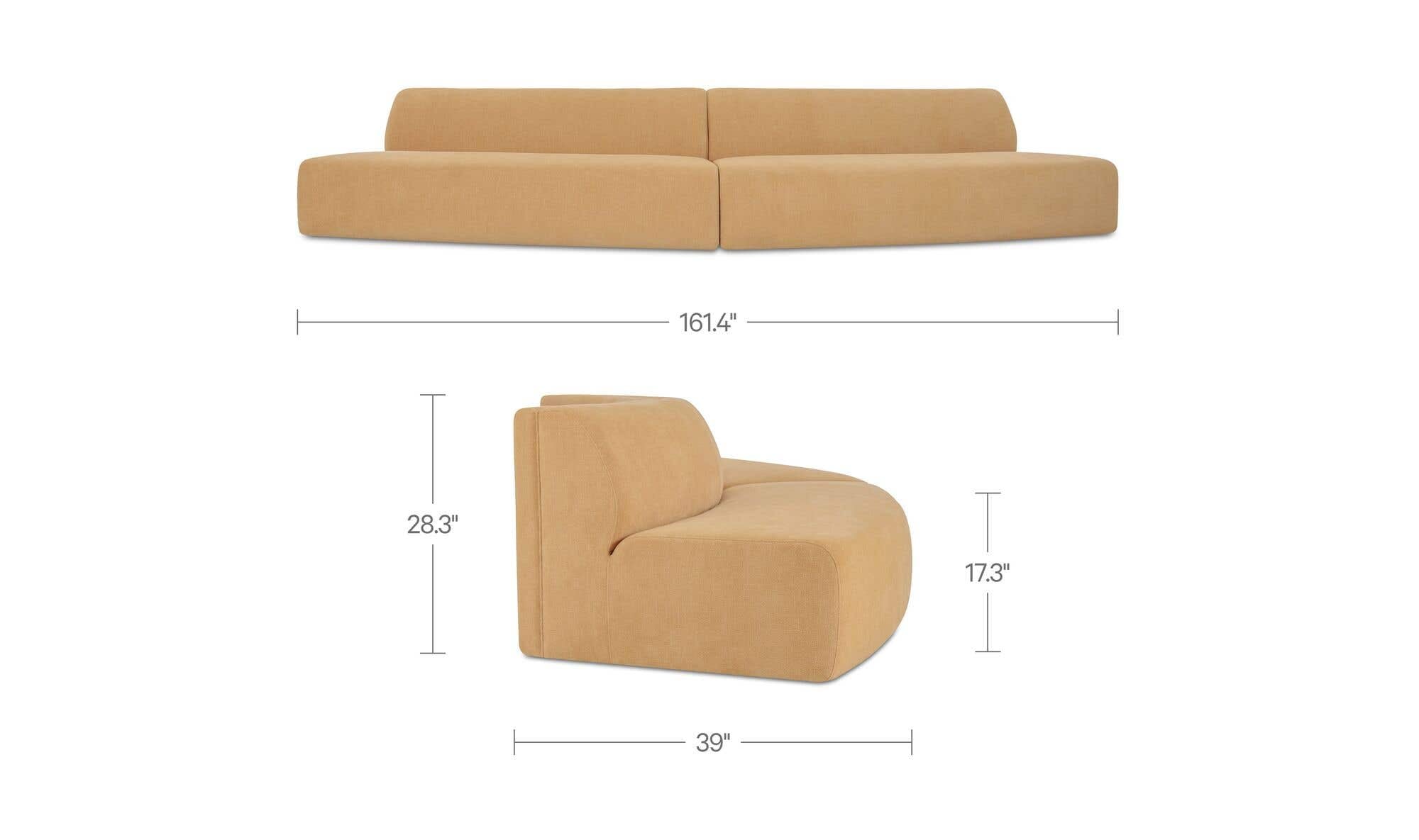 161.4" Golden Yellow Upholstered 2 Piece Convex Modular Sectional