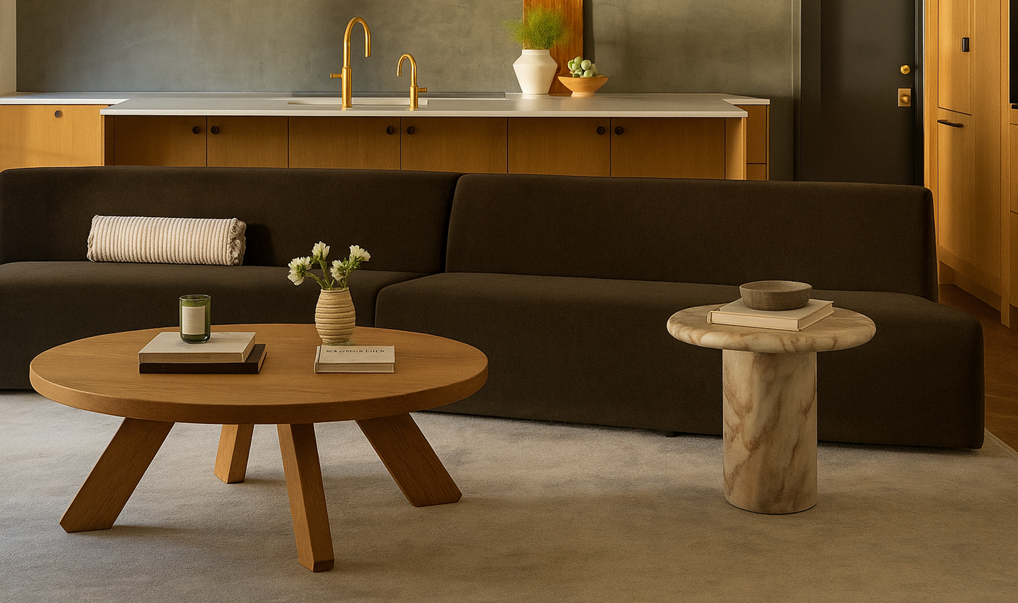 161.4" Dark Brown Upholstered 2 Piece Convex Modular Sectional