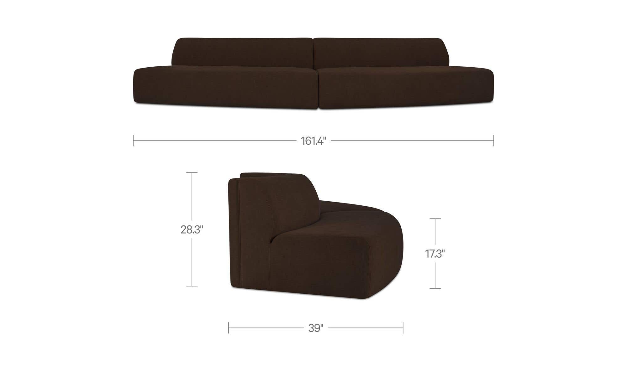 161.4" Dark Brown Upholstered 2 Piece Convex Modular Sectional