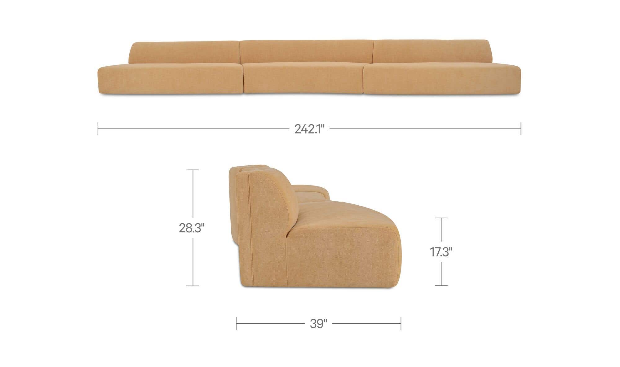 242.1" Golden Yellow Upholstered 3 Piece Wave Modular Sectional
