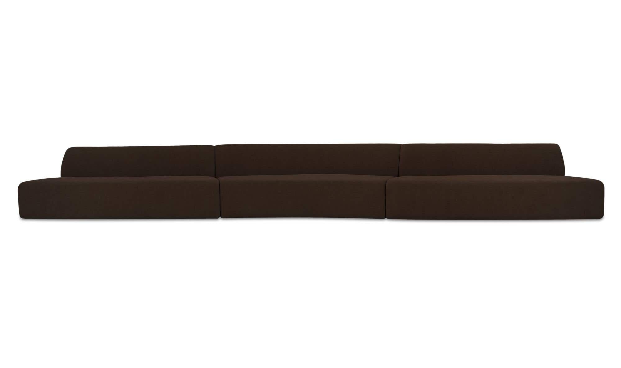 242.1" Dark Brown Upholstered 3 Piece Wave Modular Sectional