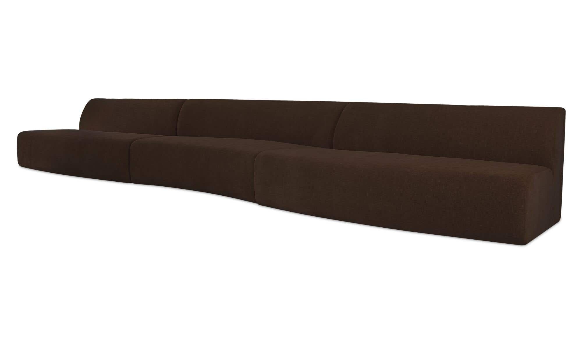 242.1" Dark Brown Upholstered 3 Piece Wave Modular Sectional