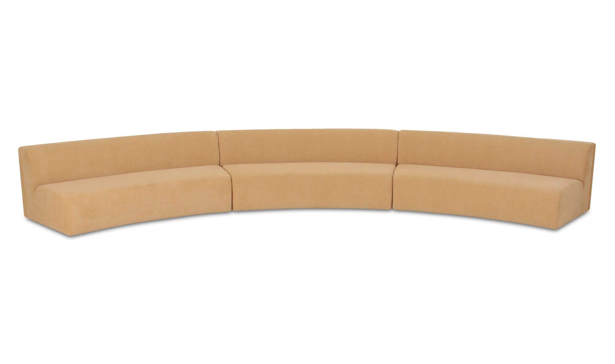 242.1" Golden Yellow Upholstered 3 Piece Concave Modular Sectional