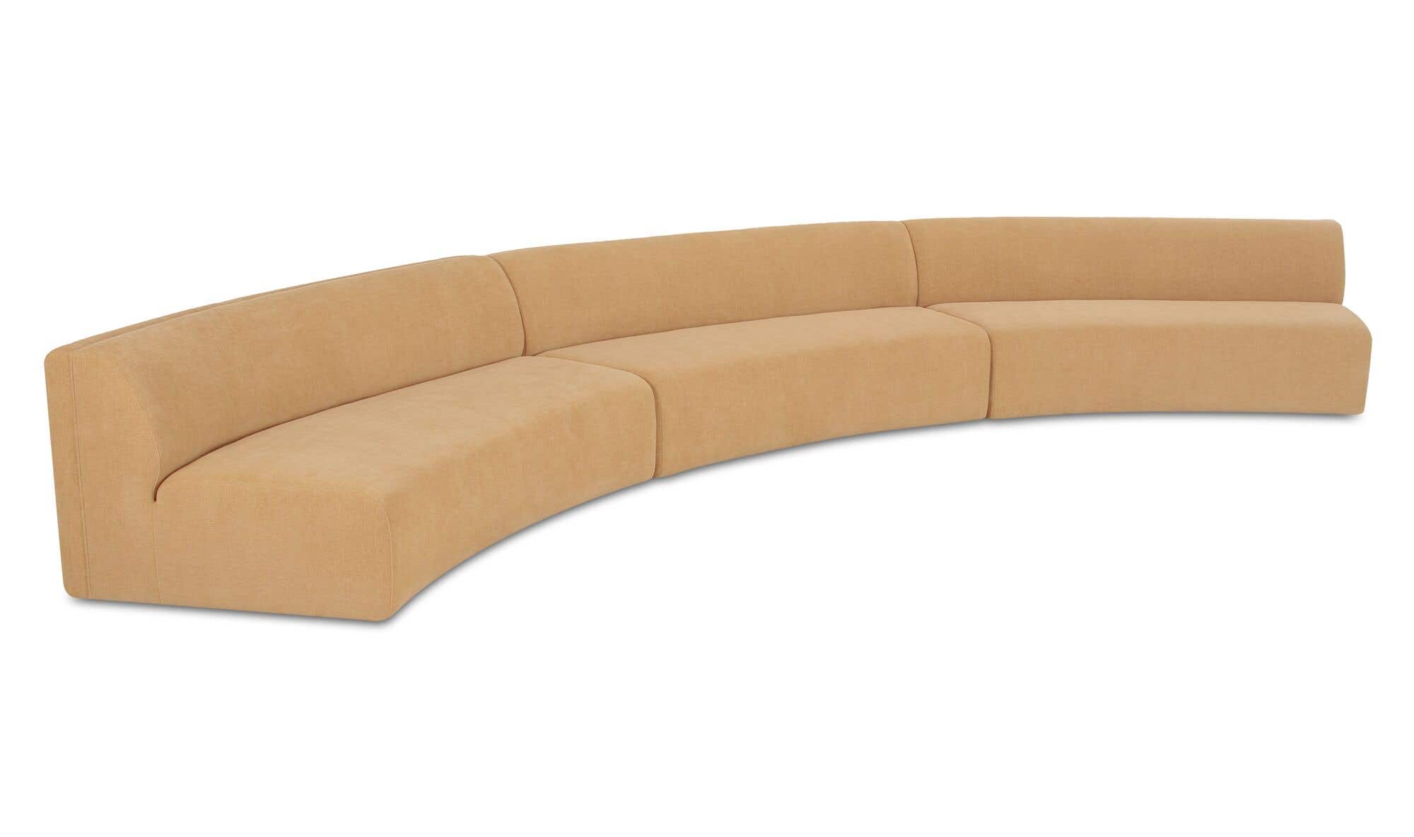 242.1" Golden Yellow Upholstered 3 Piece Concave Modular Sectional