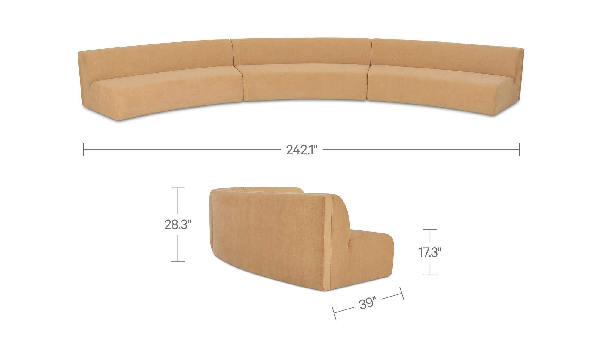 242.1" Golden Yellow Upholstered 3 Piece Concave Modular Sectional