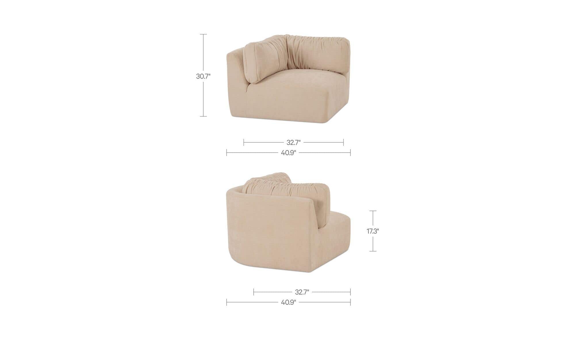 40.9" Oatmeal Upholstered Corner Chair