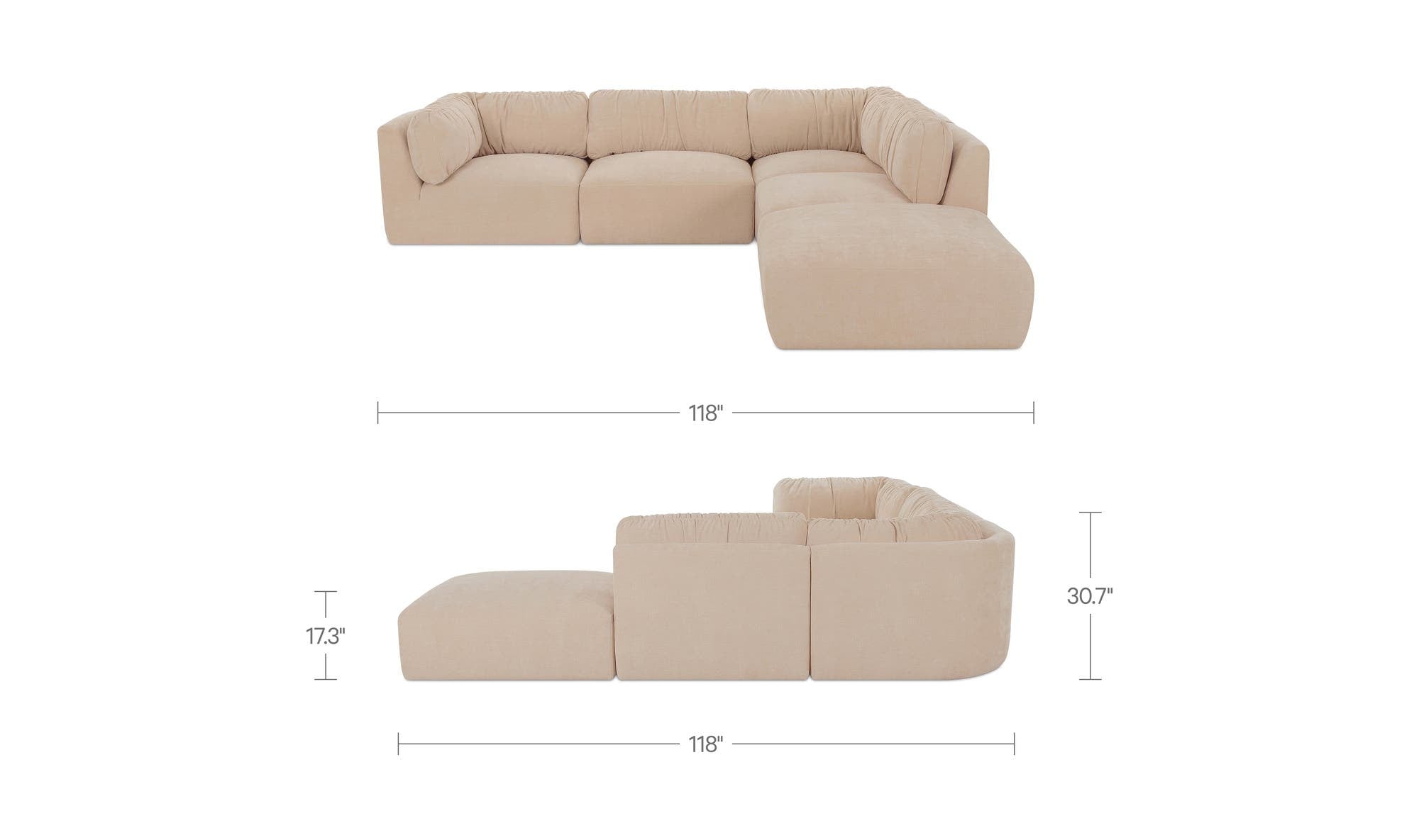 118" Oatmeal Upholstered Dream Modular Sectional
