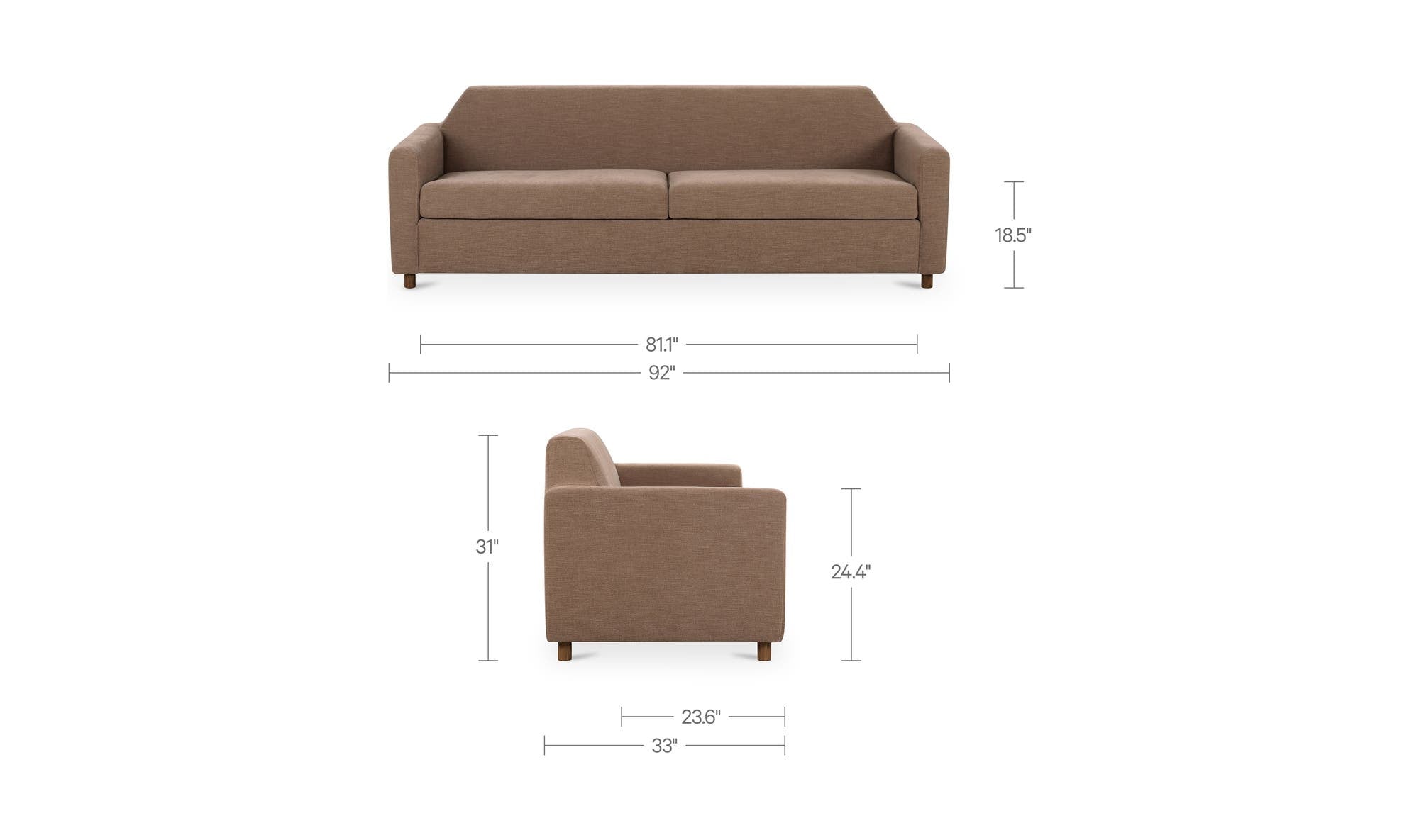 92" Soft Brown Upholstered Sofa
