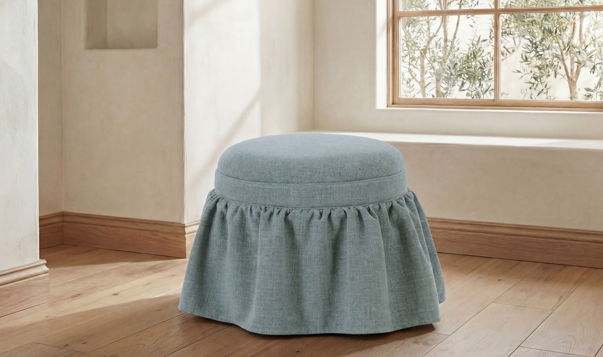 20" Light Blue Upholstered Ottoman