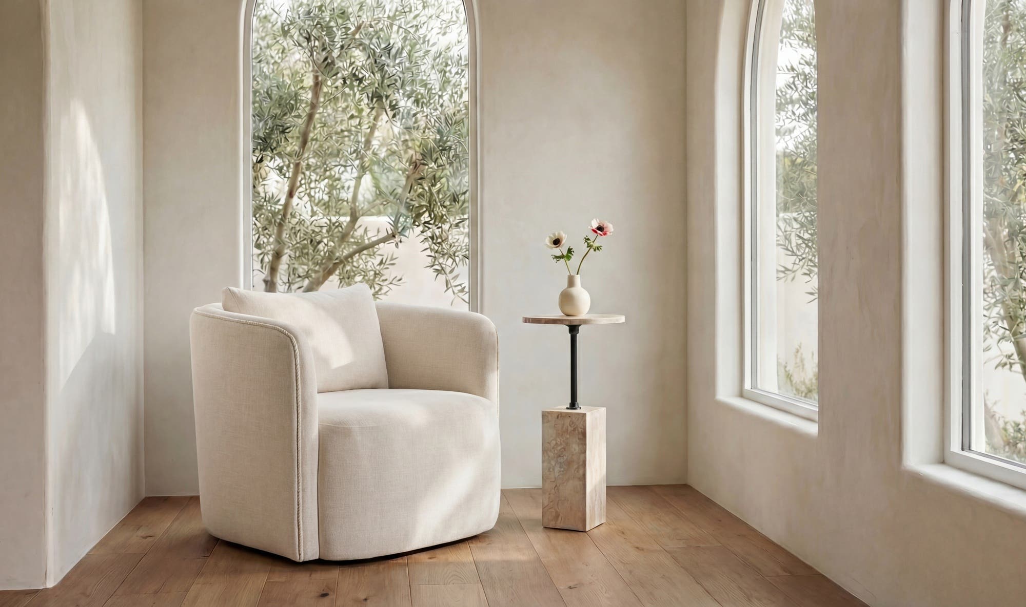 29.92" Warm White Upholstered Accent Chair