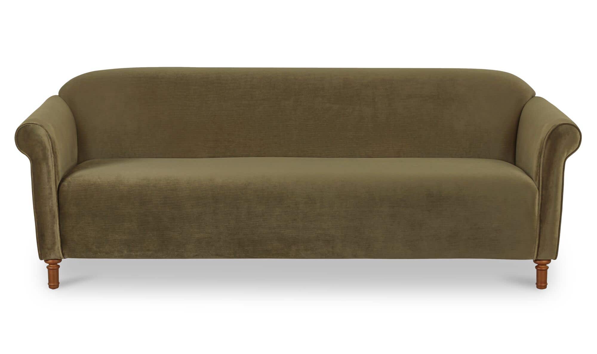 84.8" Dark Green Faux Mohair Upholstered Sofa