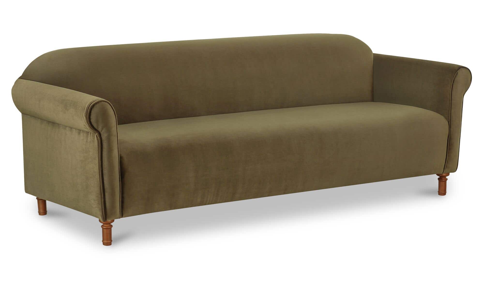 84.8" Dark Green Faux Mohair Upholstered Sofa