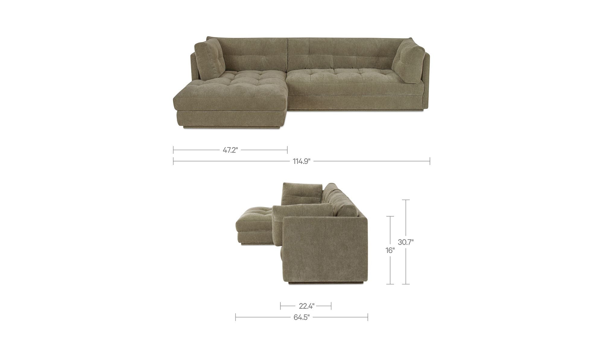 114.96" Sage Green Upholstered Left Facing Sectional