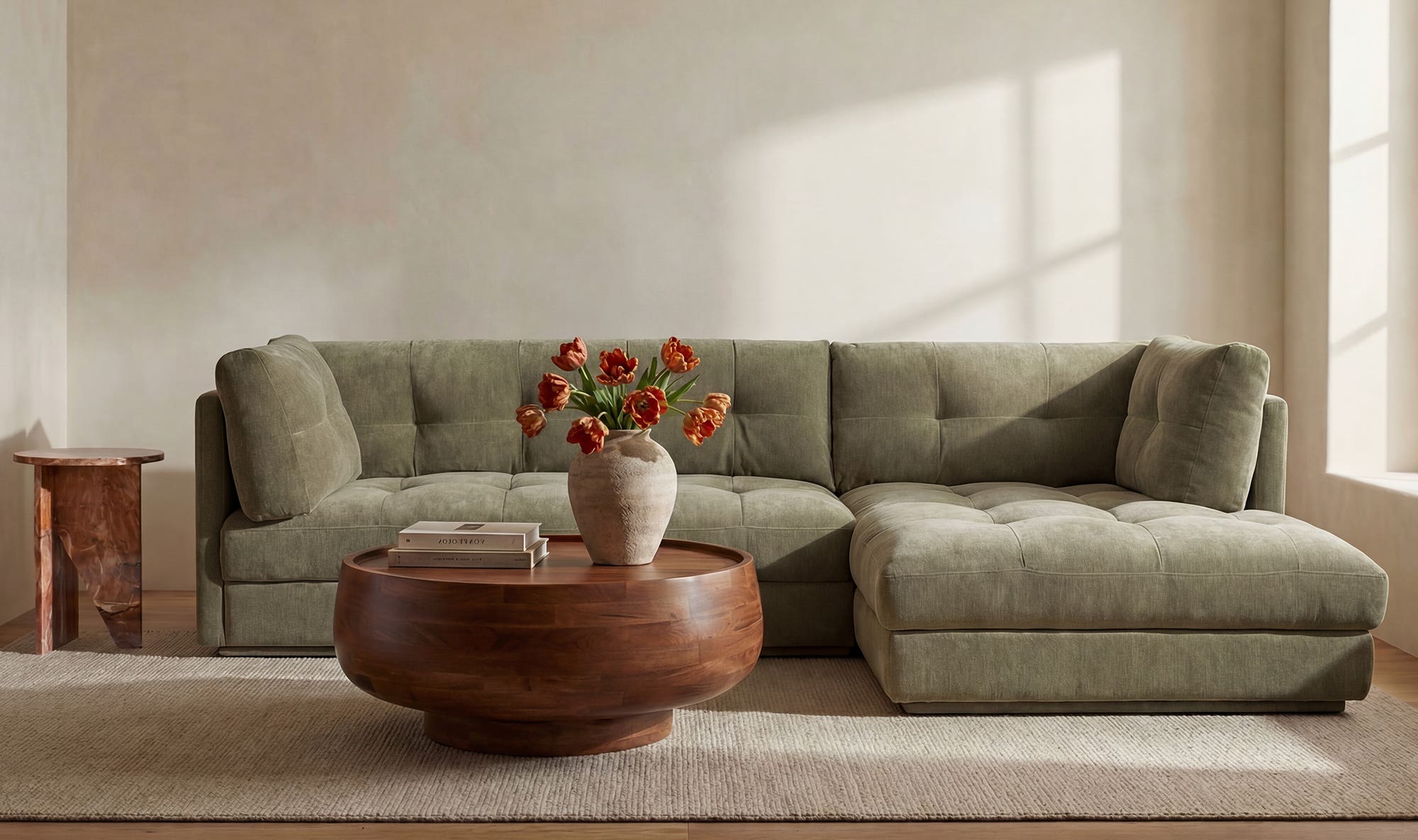114.96" Sage Green Upholstered Right Facing Sectional