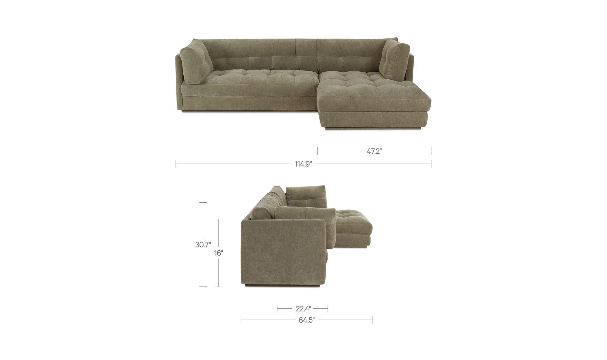 114.96" Sage Green Upholstered Right Facing Sectional