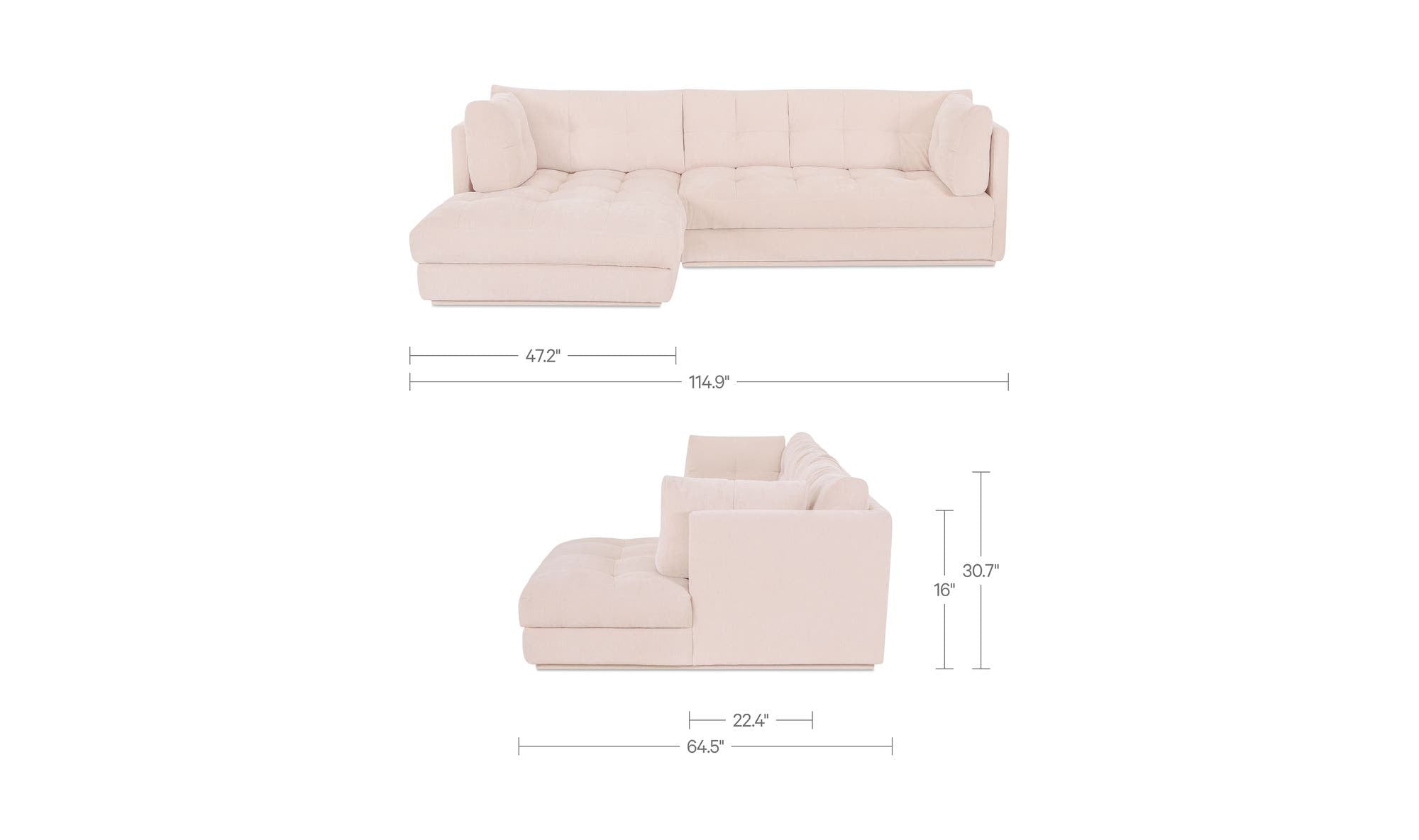 114.96" Light Beige Upholstered Left Facing Sectional
