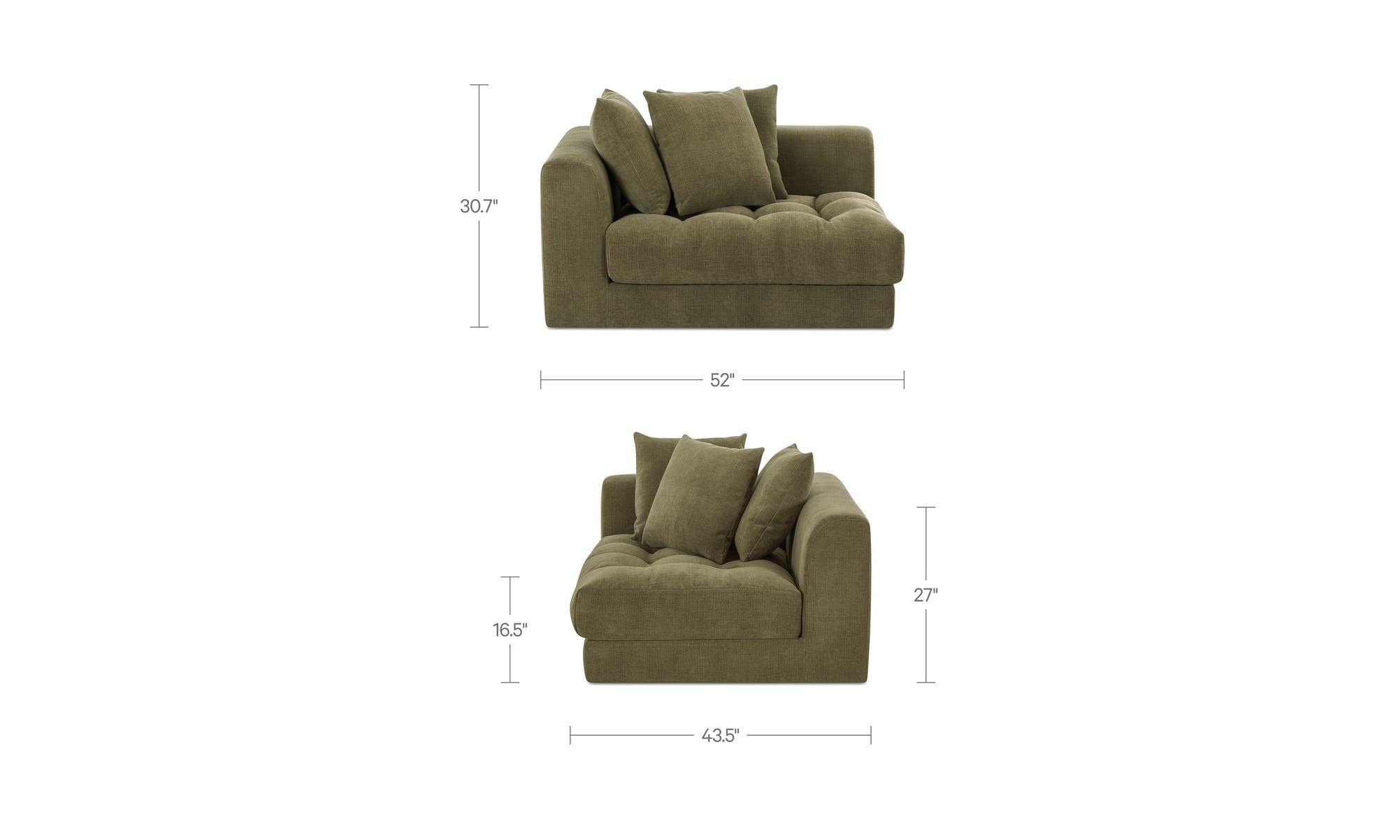 52" Olive Upholstered Left Arm Facing Chair
