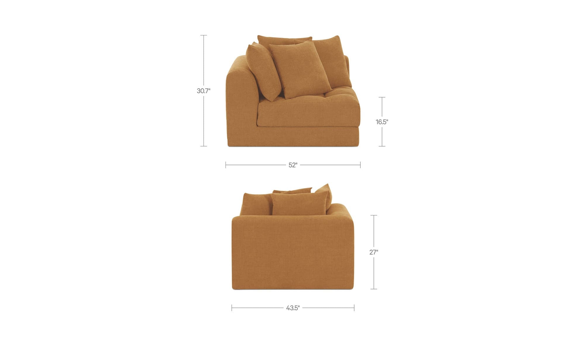 52" Golden Yellow Upholstered Right Arm Facing Chair