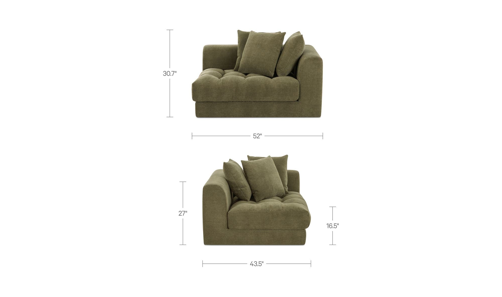 52" Olive Upholstered Right Facing Right Arm Facing Chair