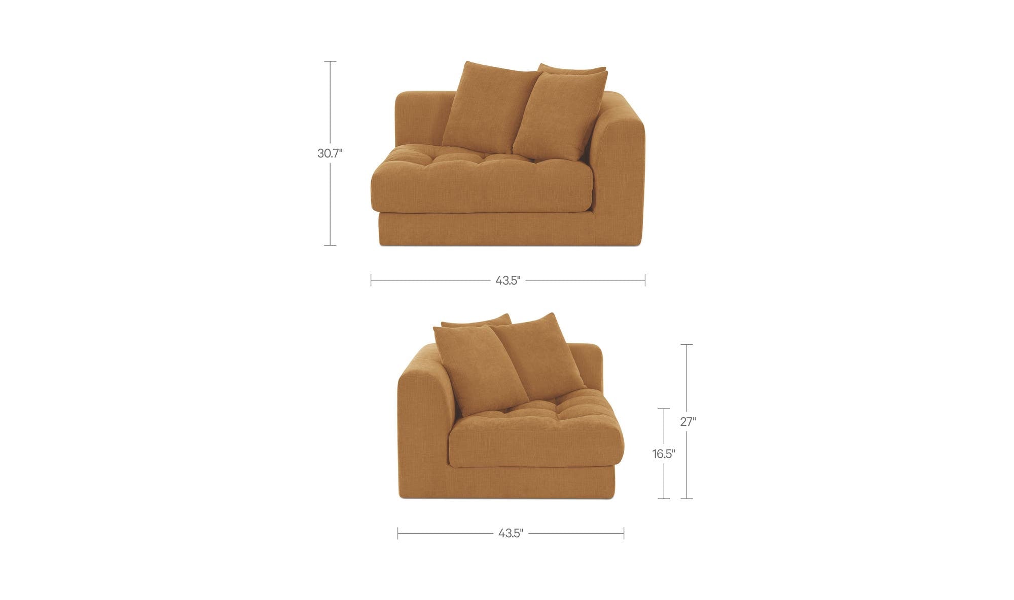 43.5" Golden Yellow Upholstered Corner Chair
