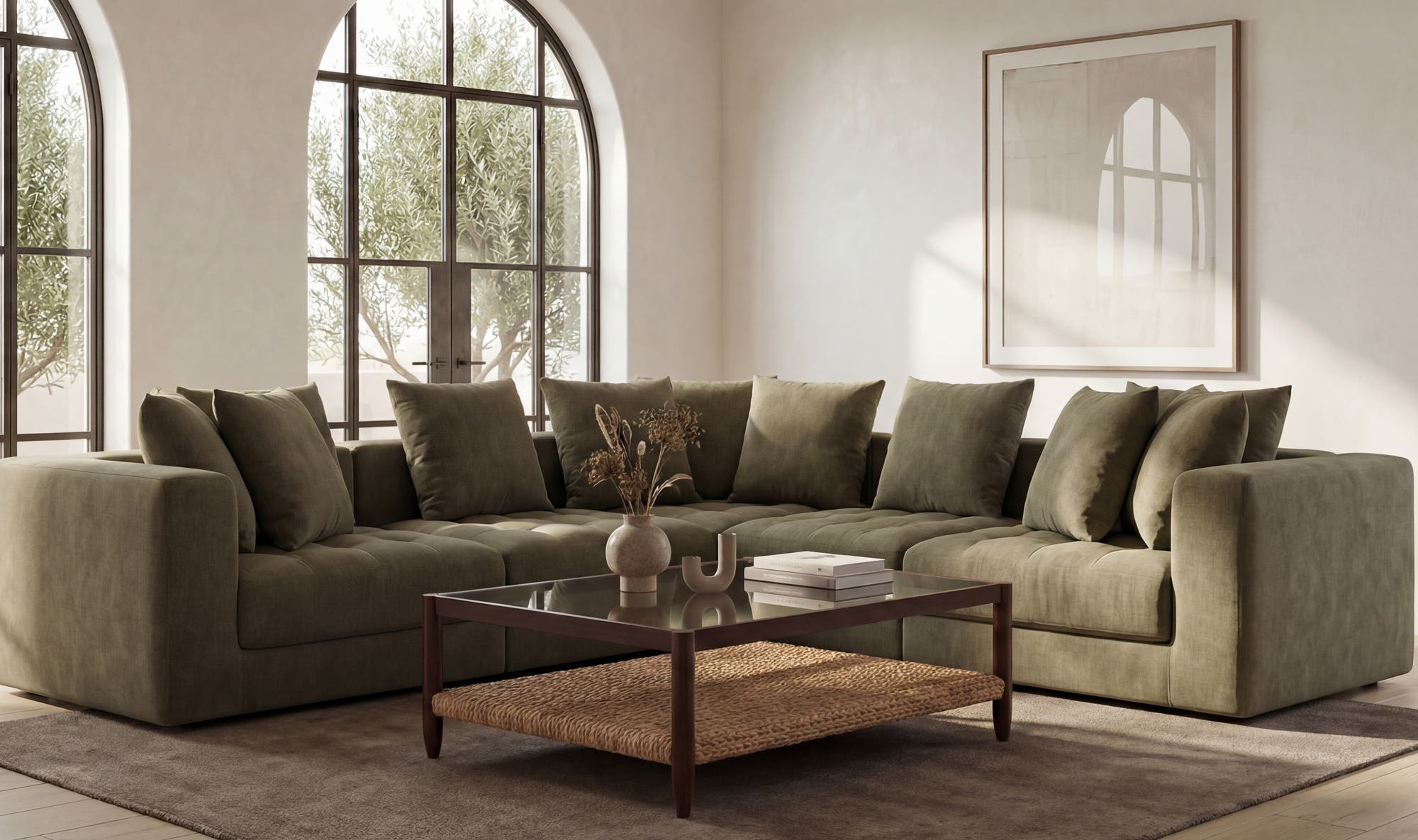43.5" Olive Upholstered Corner Chair