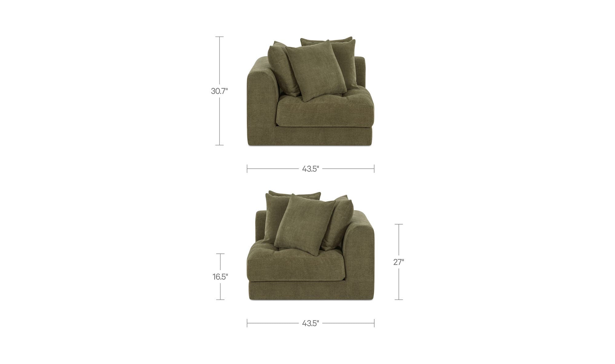 43.5" Olive Upholstered Corner Chair