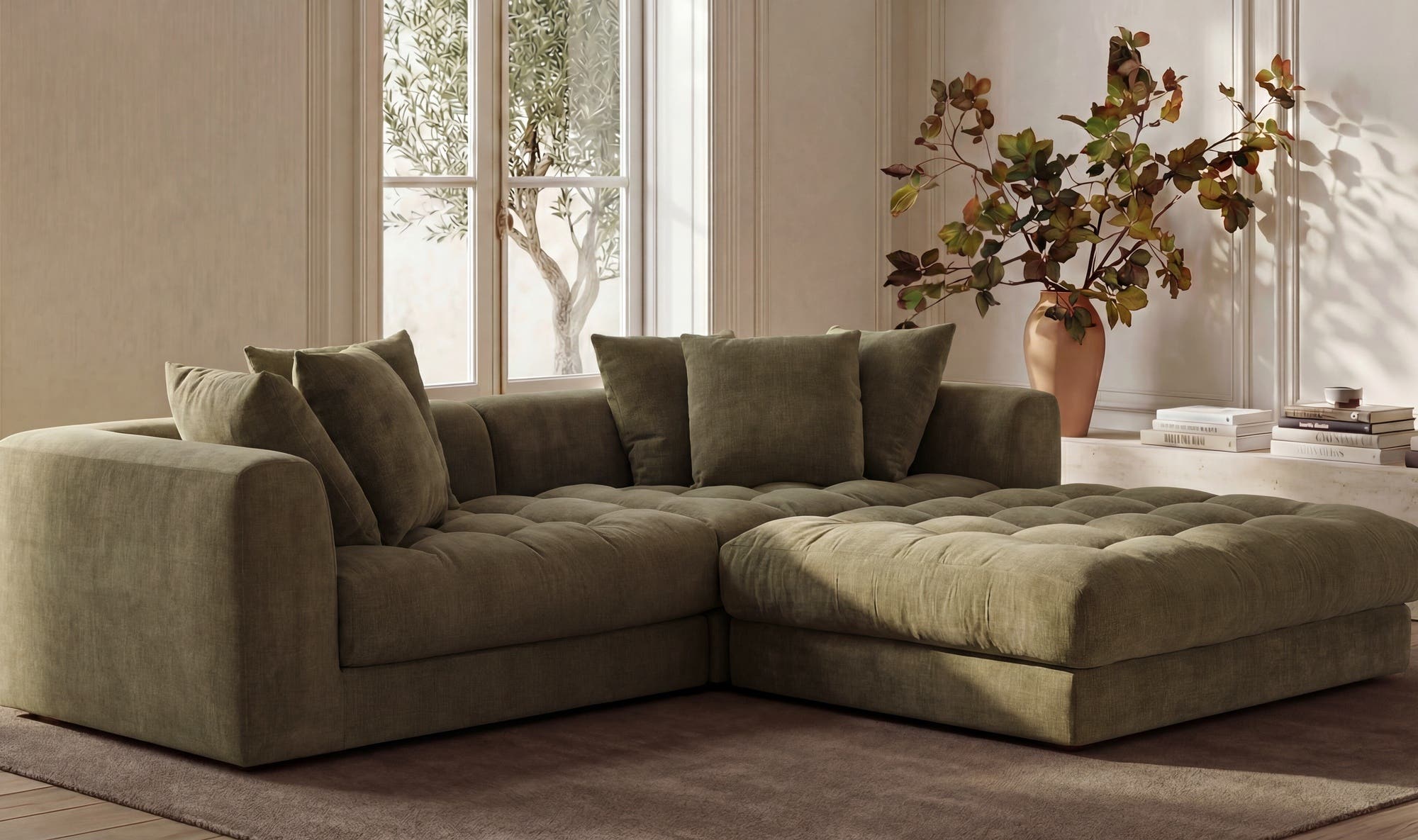 52" Olive Upholstered Ottoman