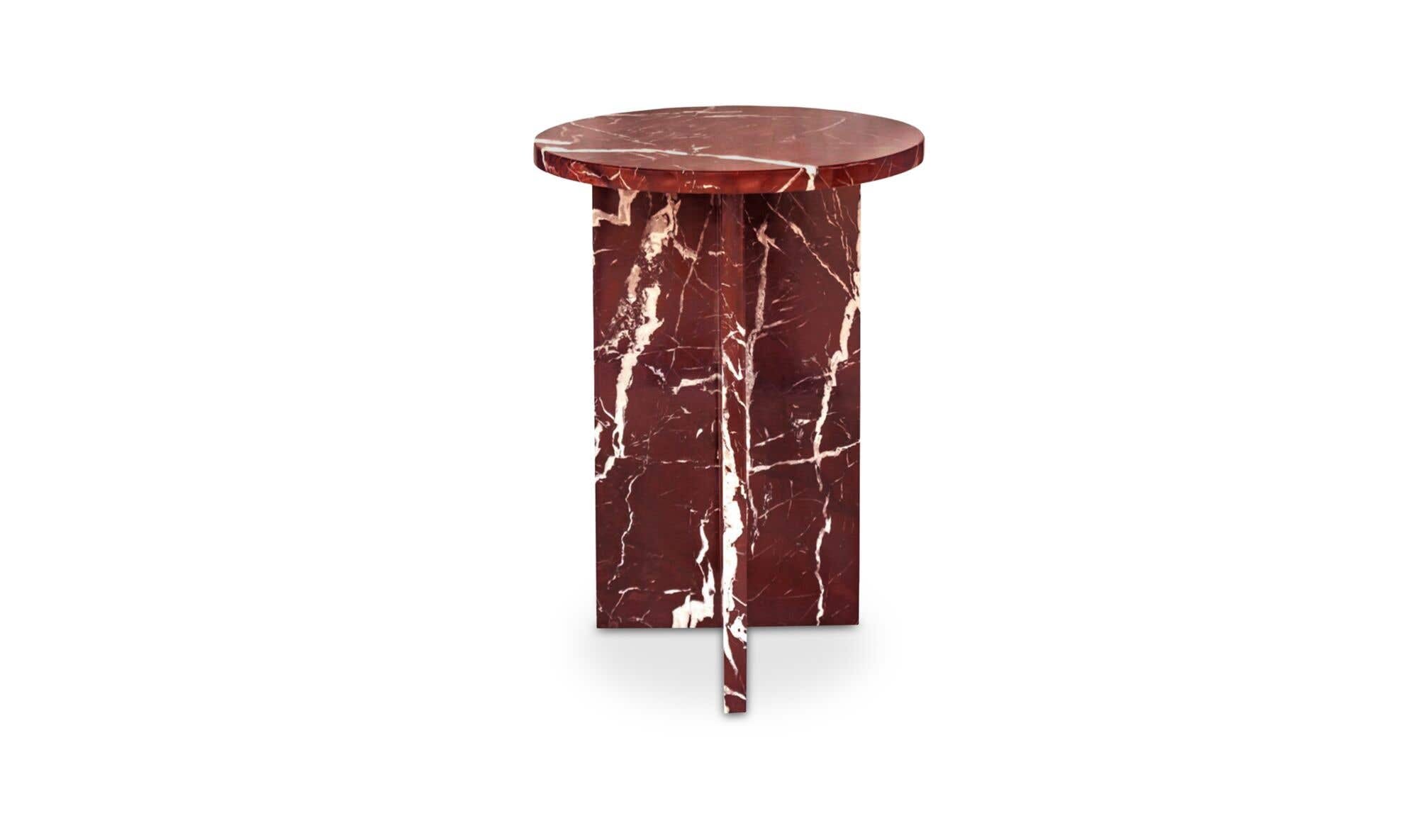 14" Rosso Levanto Marble Side Table