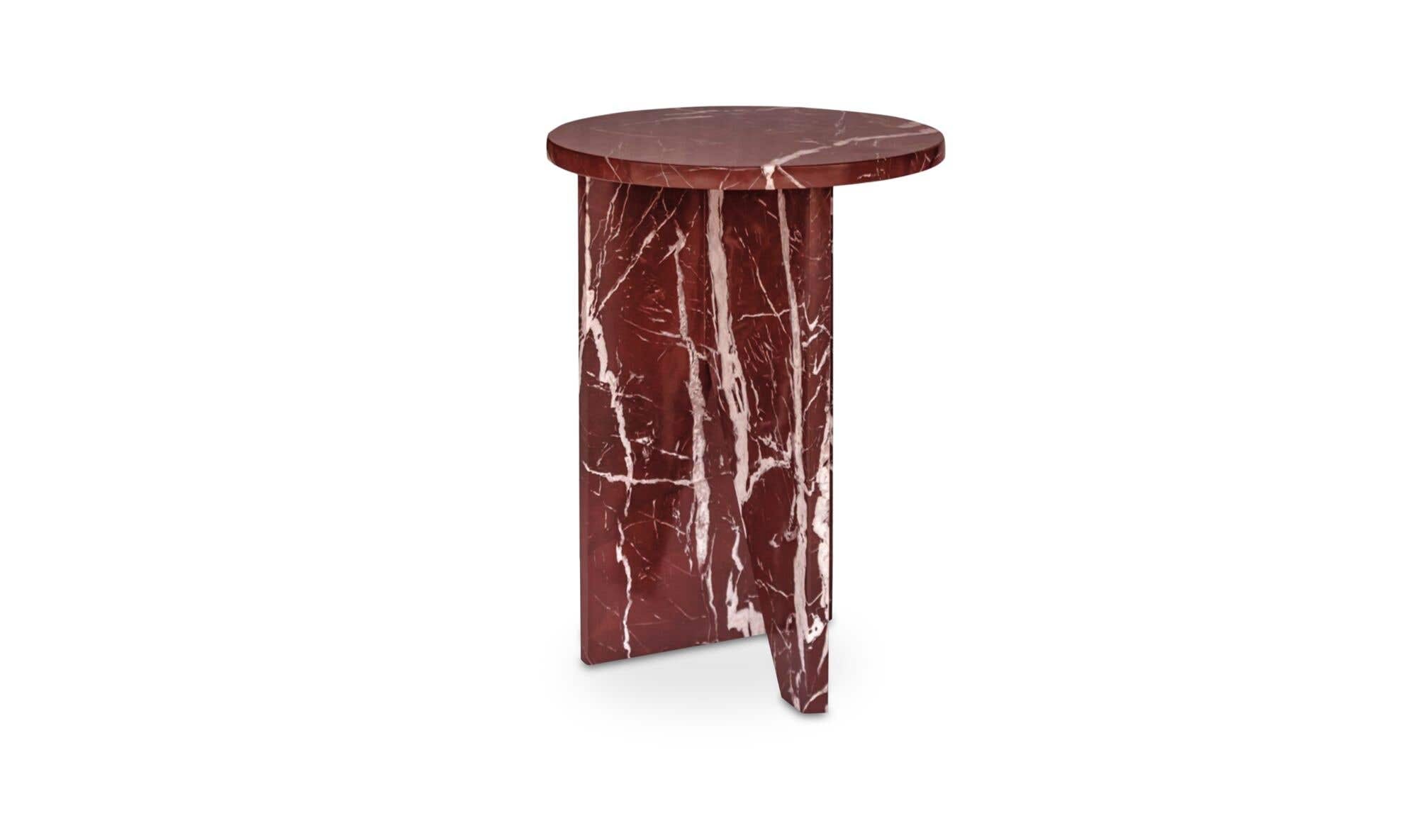 14" Rosso Levanto Marble Side Table
