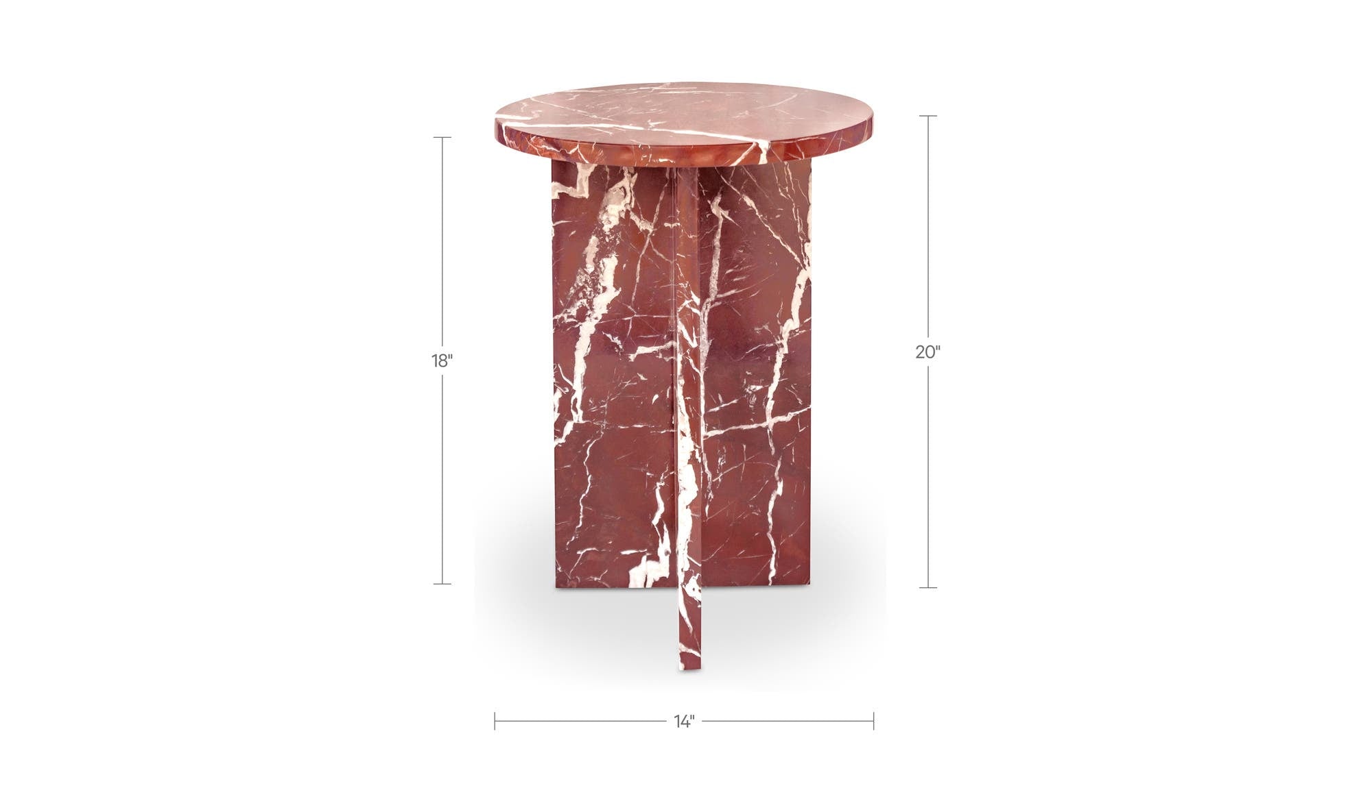 14" Rosso Levanto Marble Side Table