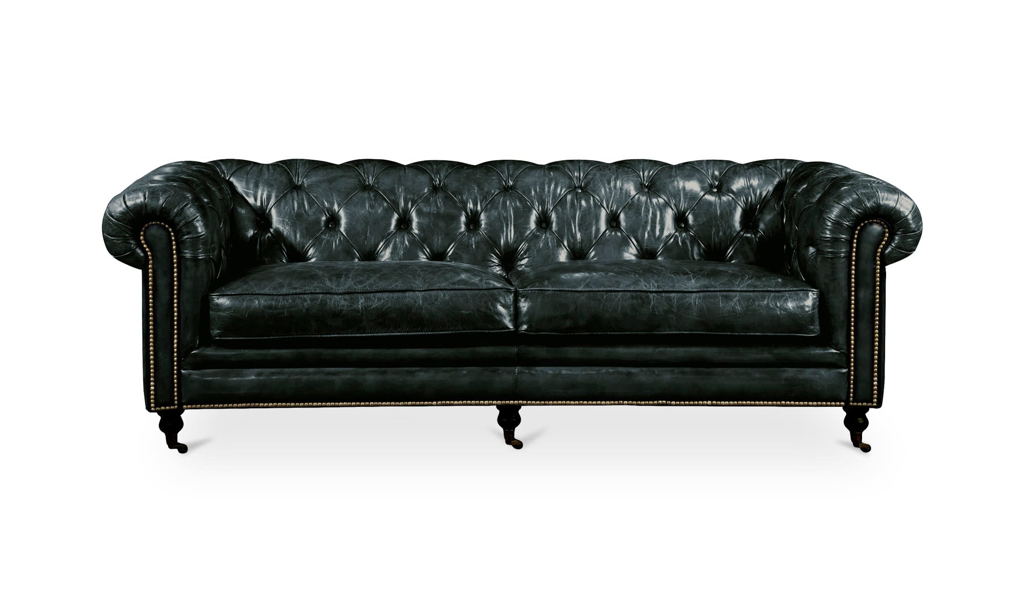 87" Black Leather Sofa