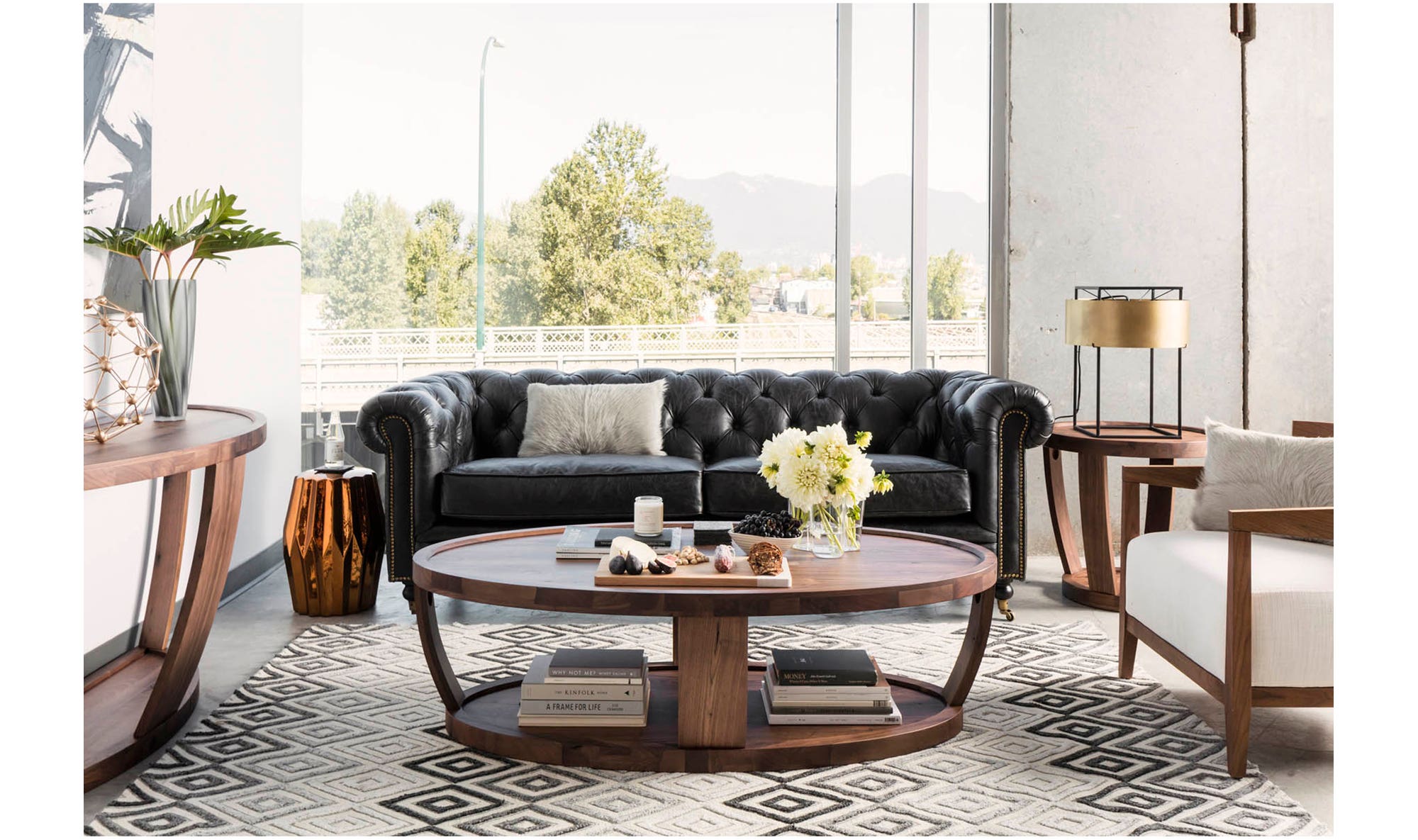 87" Black Leather Sofa