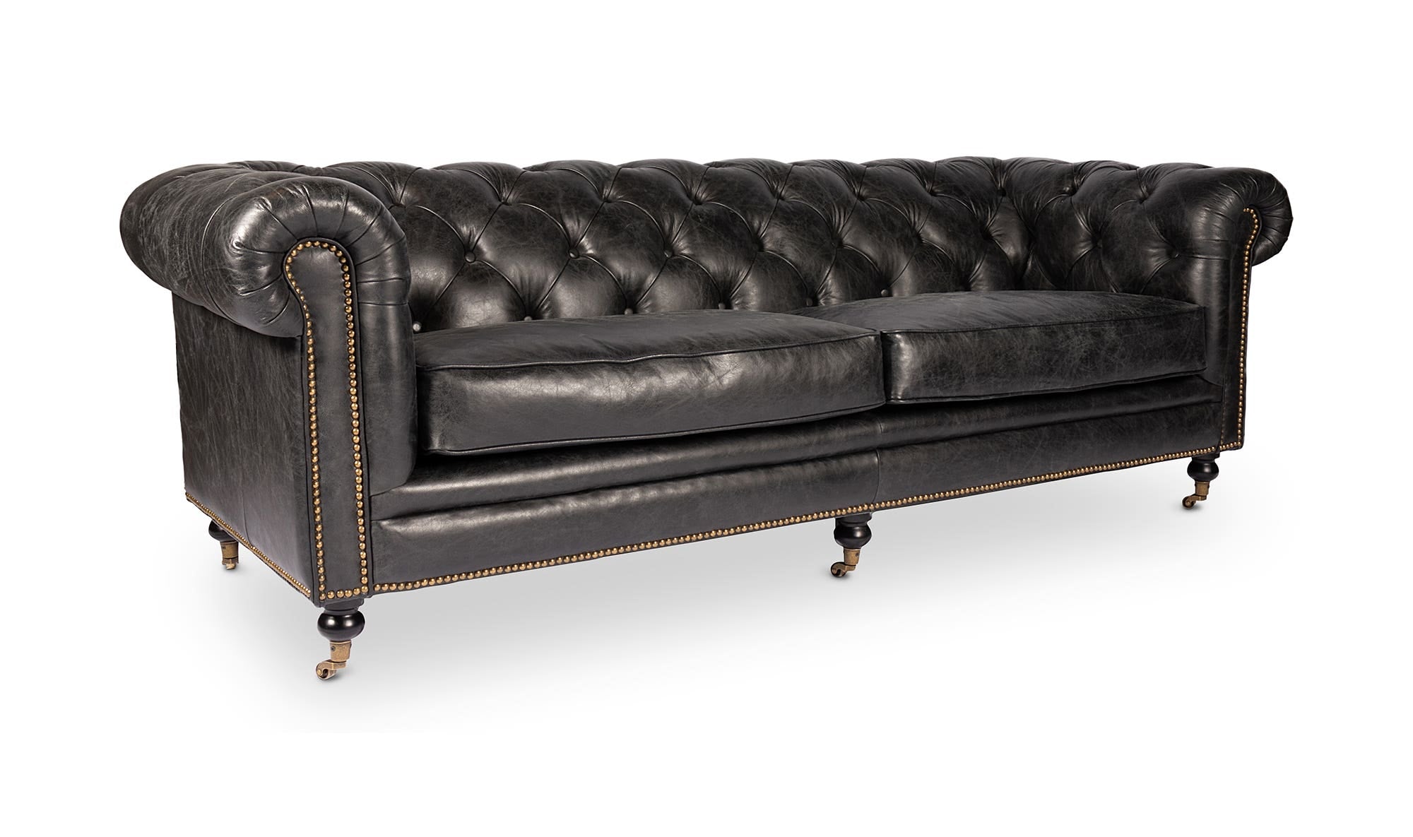 87" Black Leather Sofa