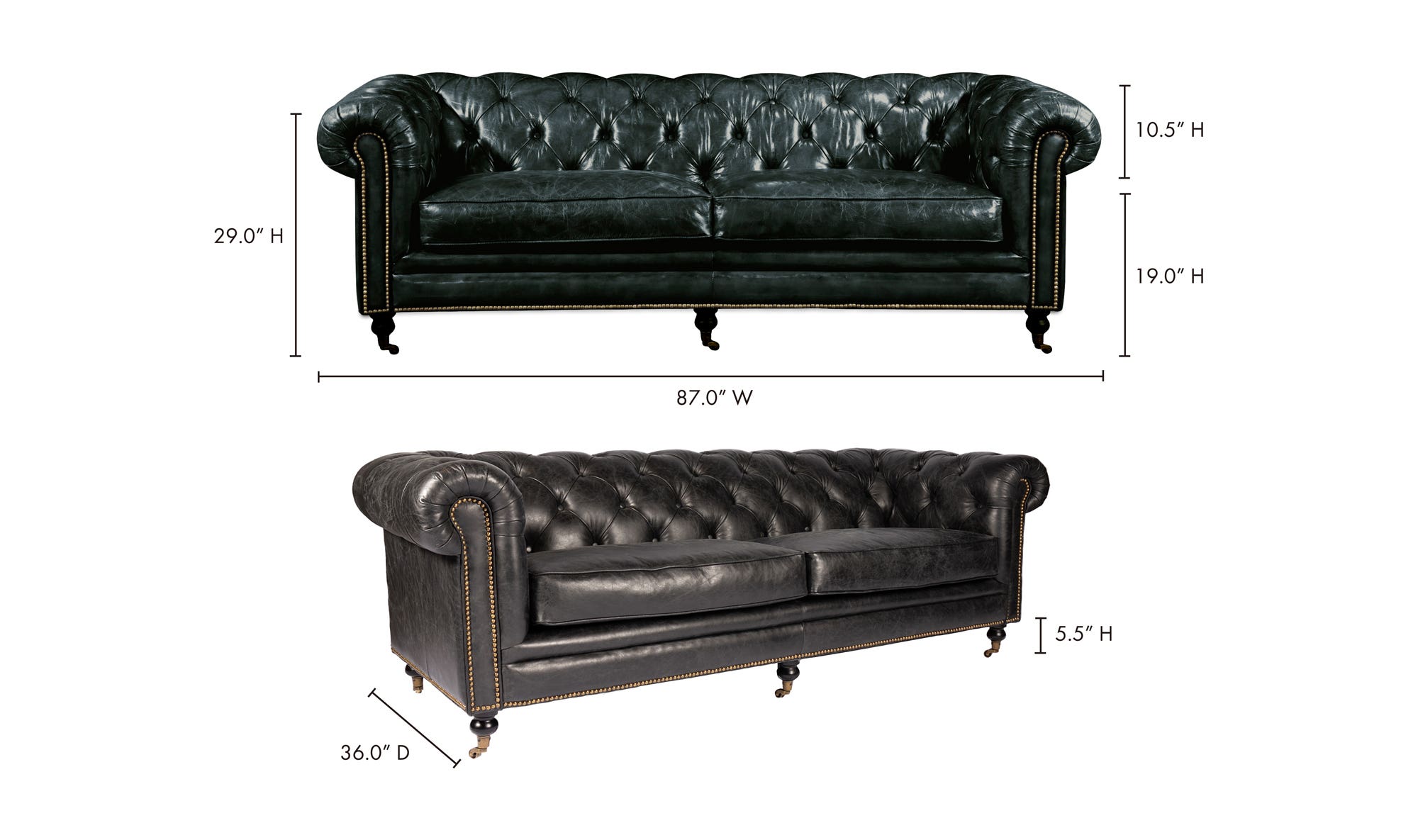 87" Black Leather Sofa