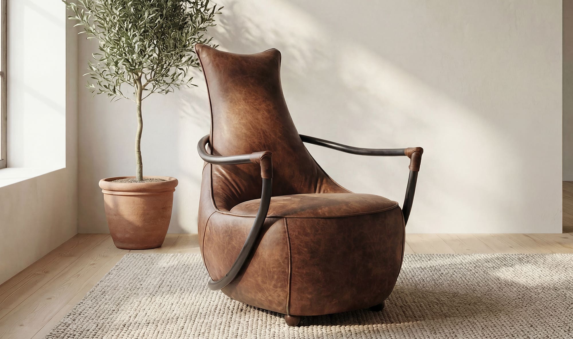 27" Brown Leather Club Chair