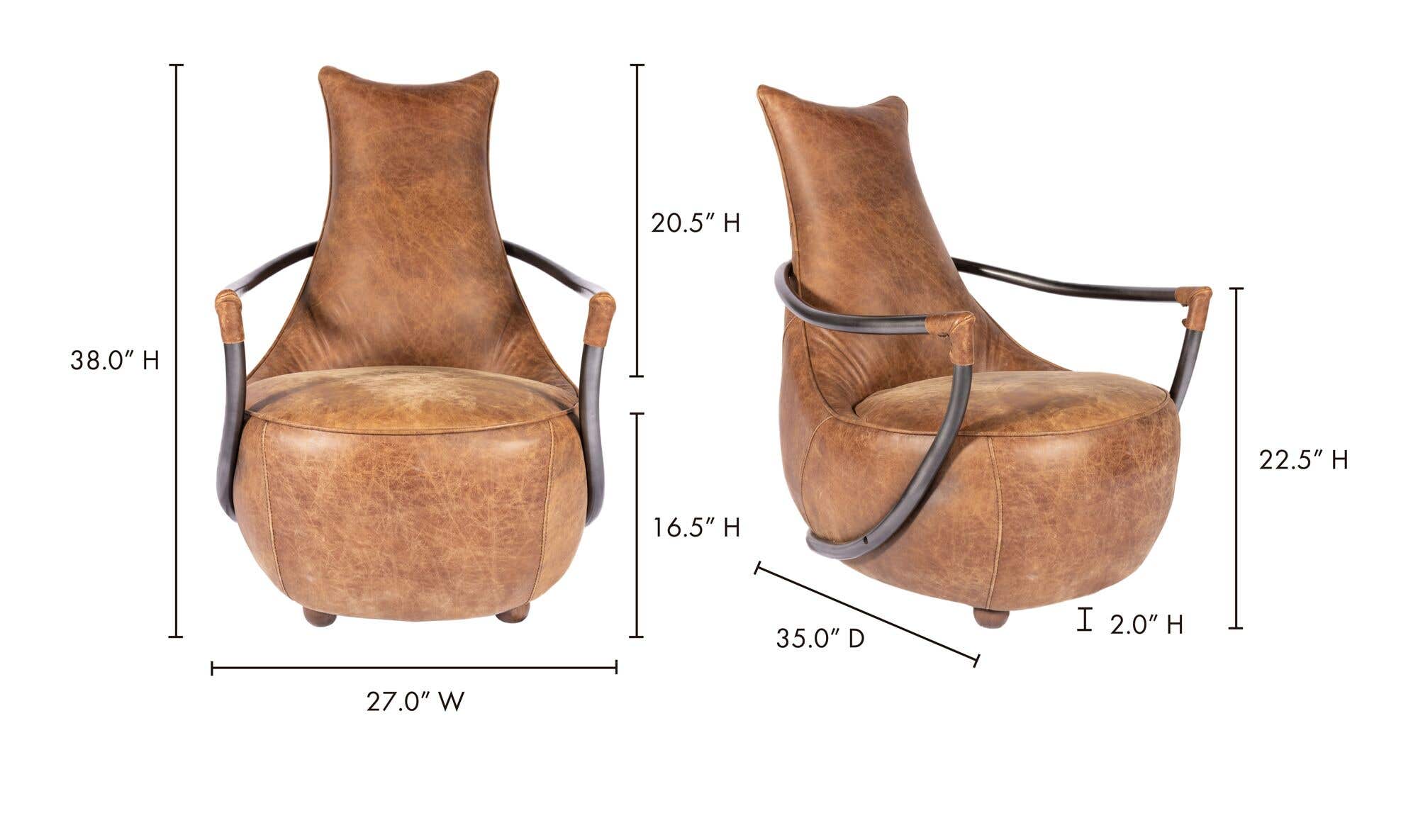 27" Brown Leather Club Chair