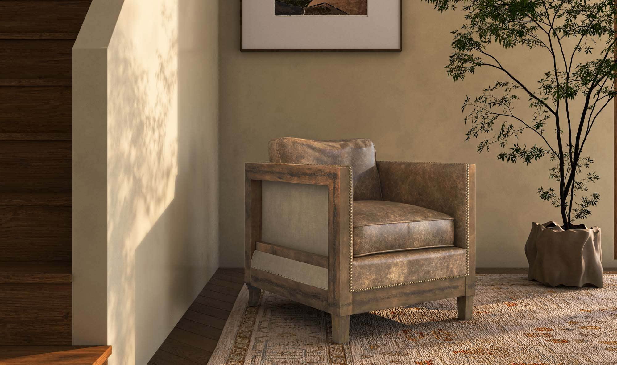 28" Light Brown Leather Club Chair