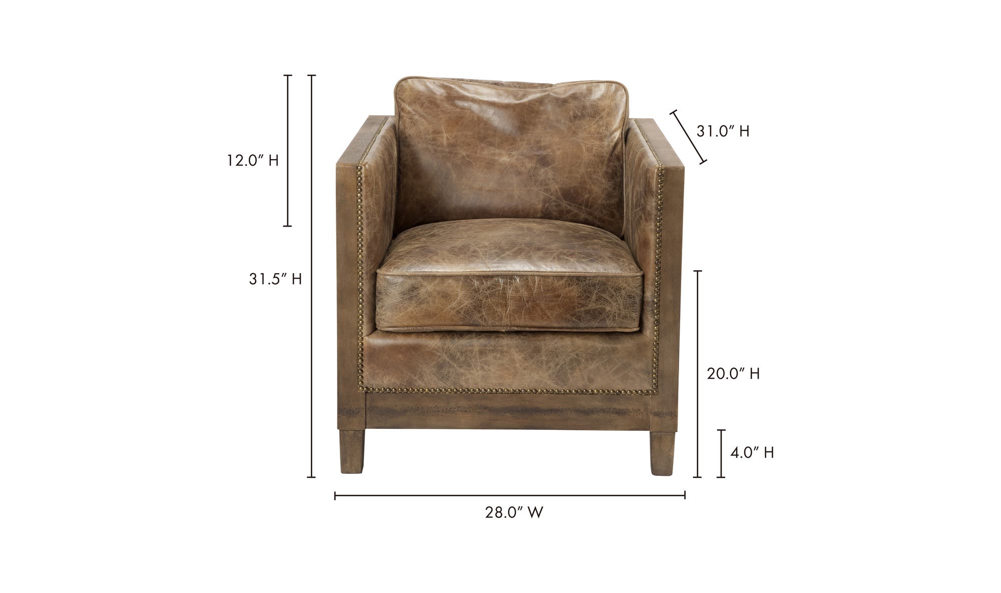28" Light Brown Leather Club Chair
