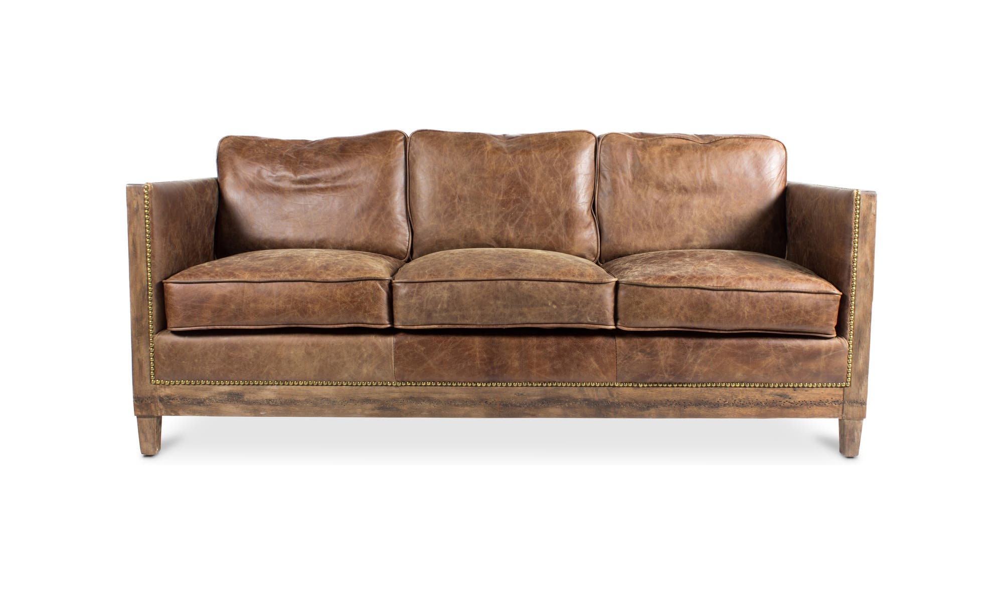72" Light Brown Leather Sofa