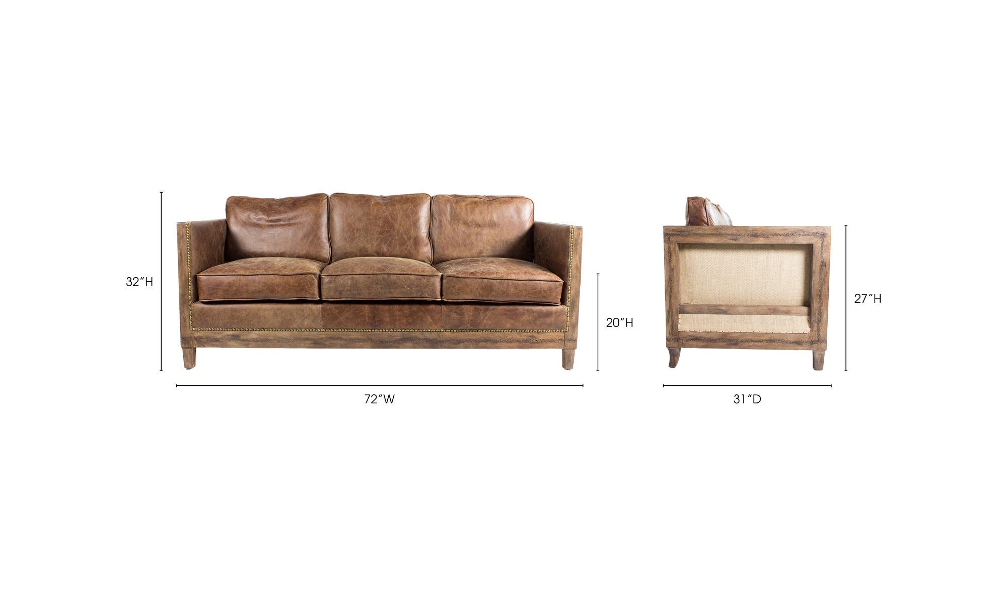 72" Light Brown Leather Sofa