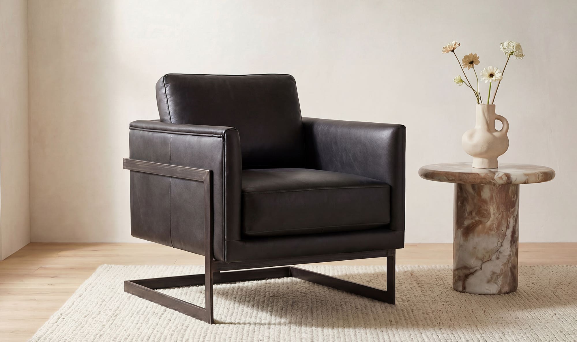 27" Black Leather Club Chair
