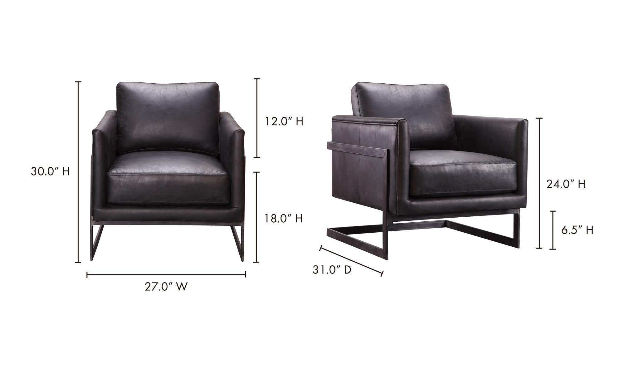 27" Black Leather Club Chair