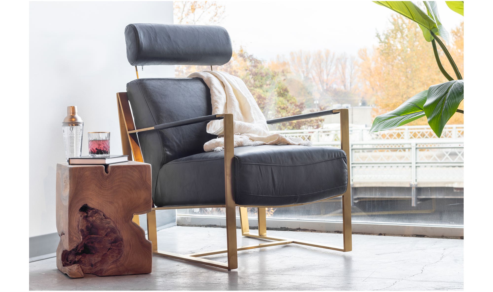 24.5" Black Leather Accent Chair