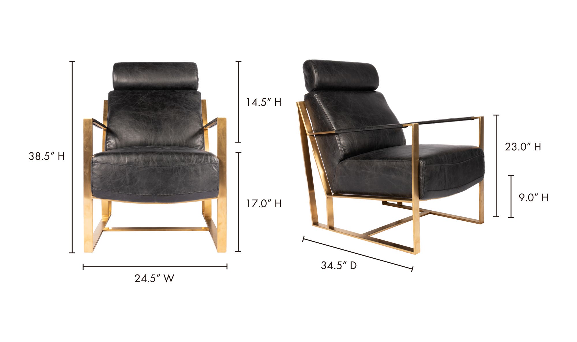 24.5" Black Leather Accent Chair