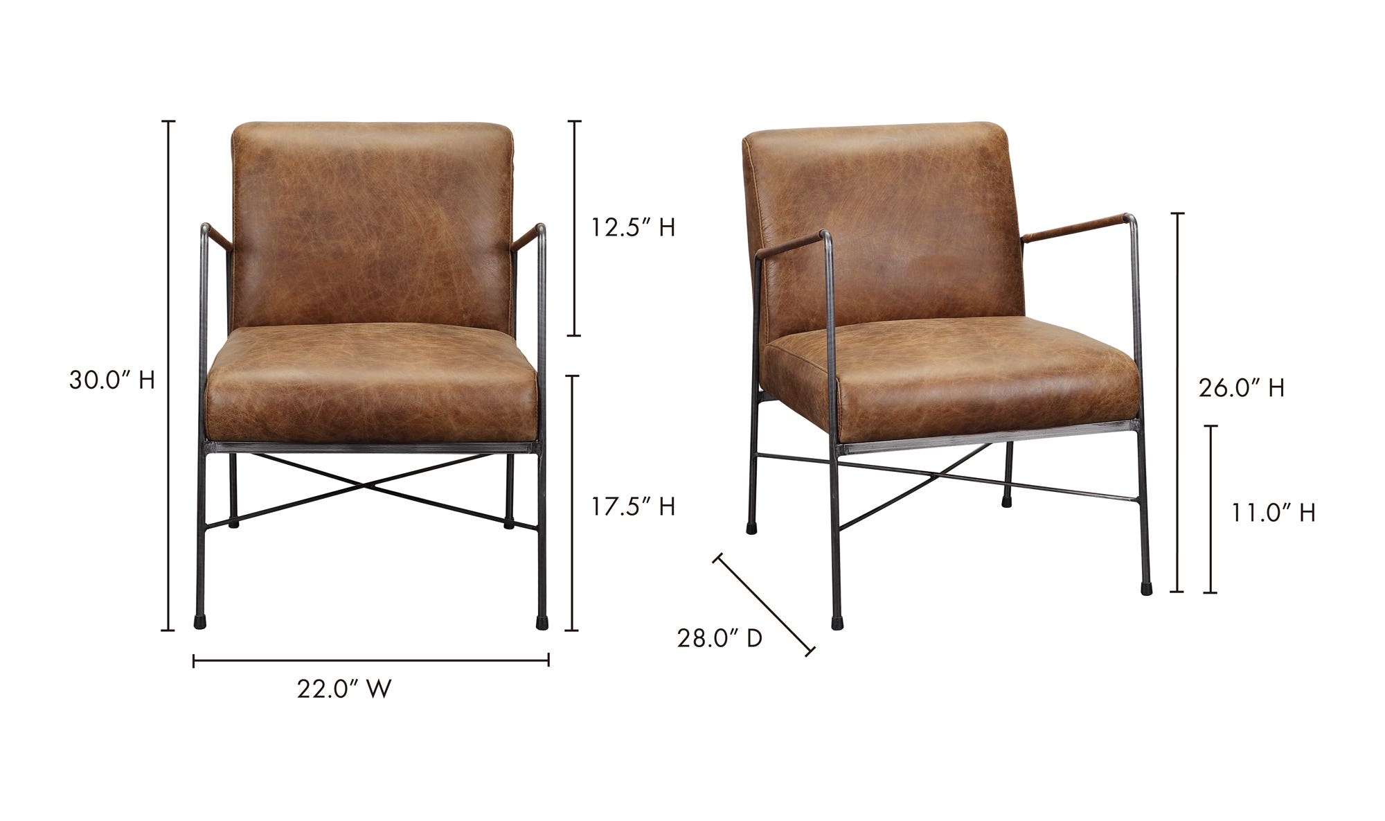 22" Brown Leather Accent Chair