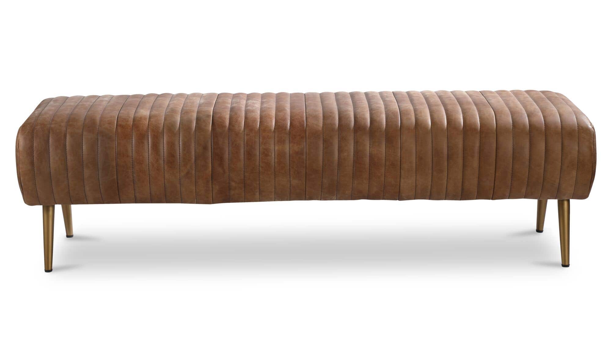 59" Brown Leather Bench
