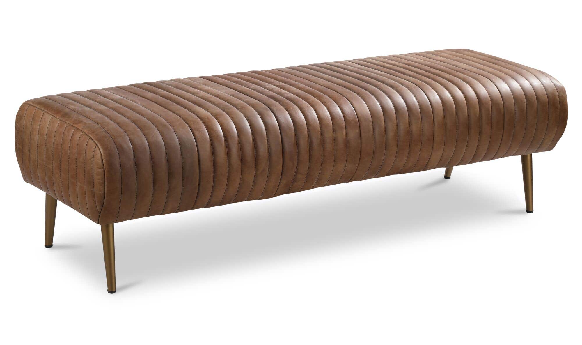 59" Brown Leather Bench