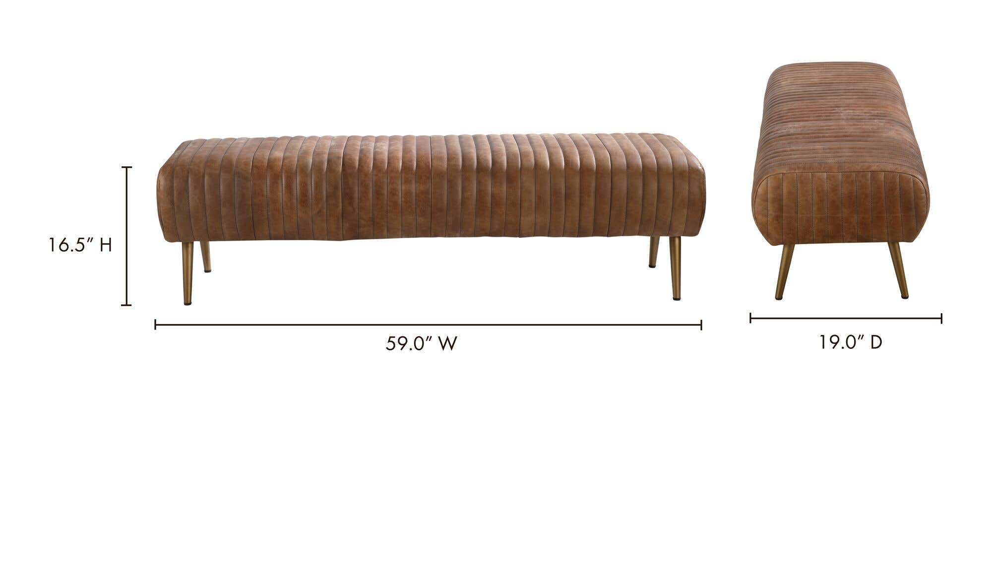 59" Brown Leather Bench
