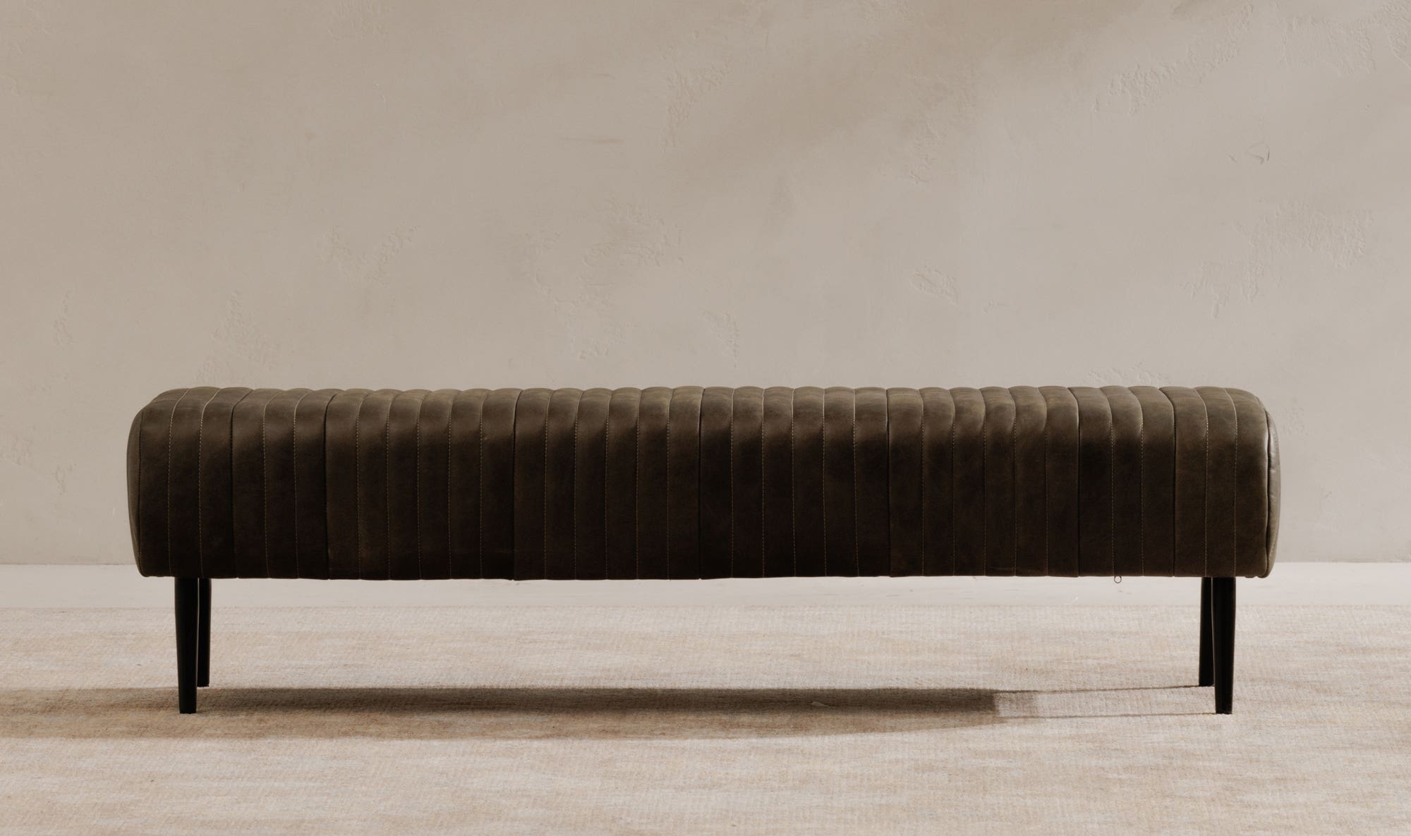 59" Charred Olive Leather Bench