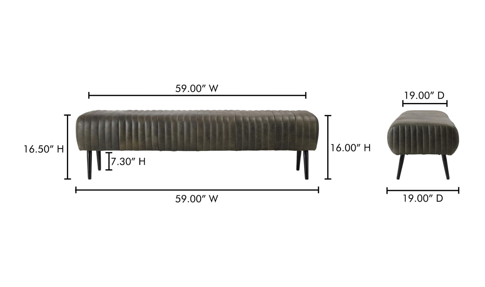 59" Charred Olive Leather Bench